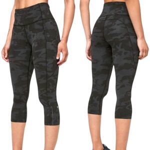 Lululemon Fast And Free High Rise Crop Camo Leggings Womens 4 Black Camo Running